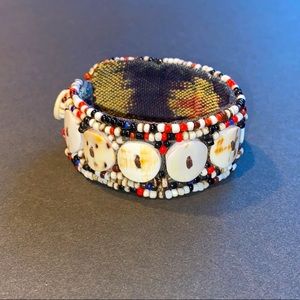 Antique/Vintage Handmade Bali Beaded Button Cuff Bracelet!